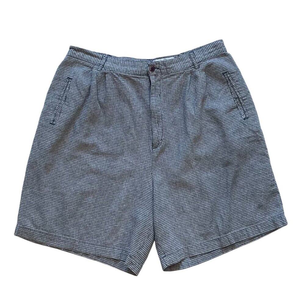 Milano Design Group Navy & White Check Linen Blend High Rise Tailored Shorts, 20
